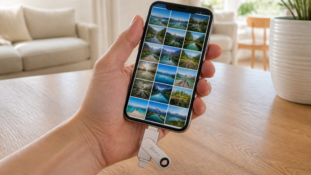 Xedor Flex USB-stick in een iPhone om opslag vrij te maken