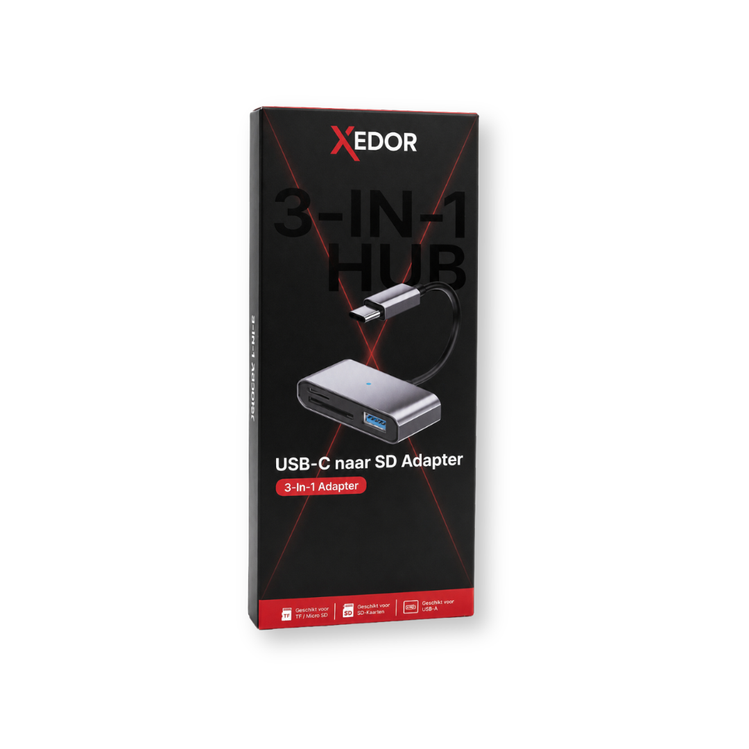 Xedor Readex SD Kaartlezer met USB-C & USB-A Adapter