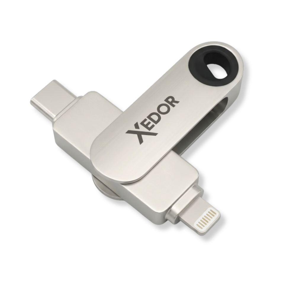 Xedor Flex USB-stick met USB-C en Lightning – flexibel ontwerp voor iPhone en iPad