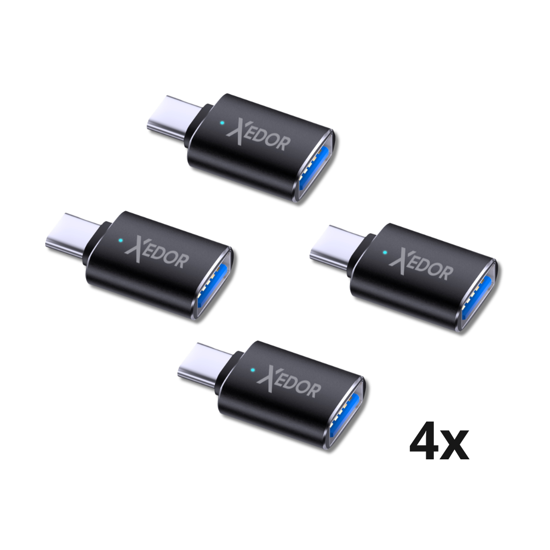 Xedor Nexa USB-C naar USB-A adapter zwart – set van 4 compacte adapters