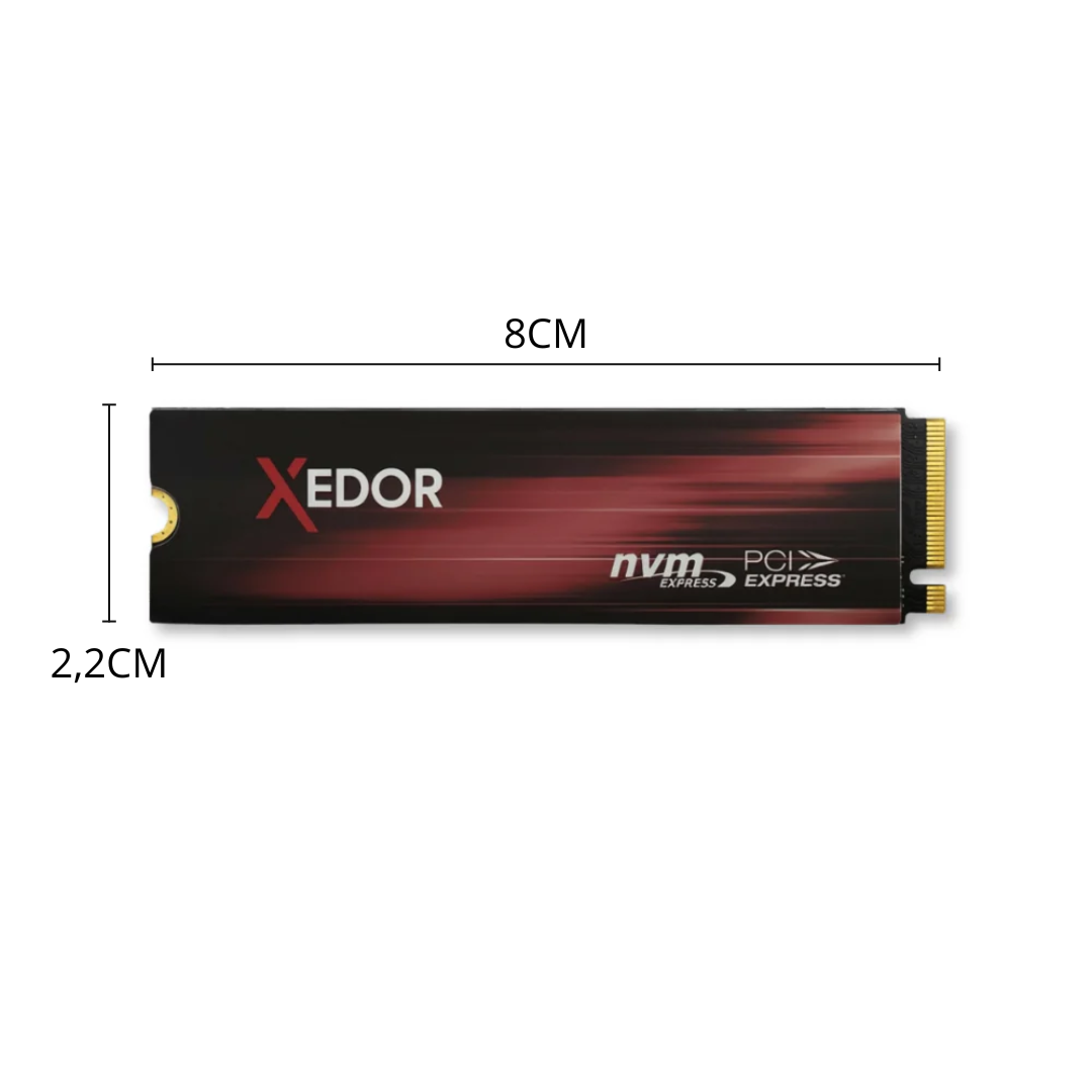 Afmetingen van de Xedor XR75 SSD: 8 bij 2,2 centimeter
