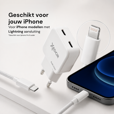 Geschikt voor iPhone-modellen met Lightning-aansluiting, met de Lightning-stekker in beeld
