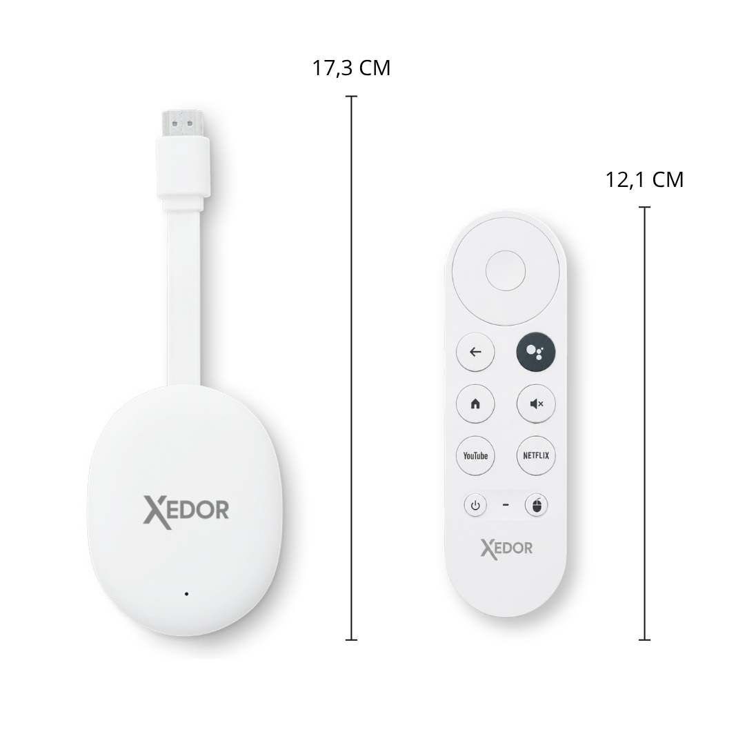 Afmetingen: Xedor Streamr dongle 17,3 cm en afstandsbediening 12,1 cm