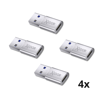 Xedor Nexa USB-A naar USB-C adapter zilver – set van 4 compacte adapters