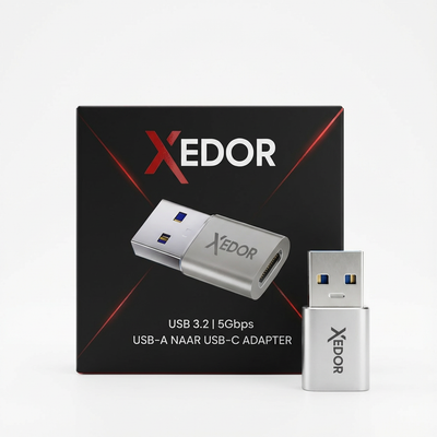 Xedor Nexa USB-A naar USB-C adapter zilver – productverpakking