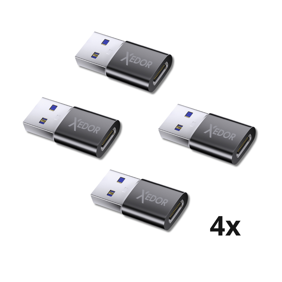 Xedor Nexa USB-A naar USB-C adapter zwart – set van 4 compacte adapters