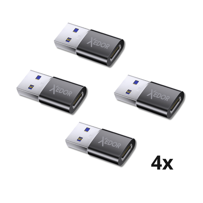Xedor Nexa USB-A naar USB-C adapter zwart – set van 4 compacte adapters