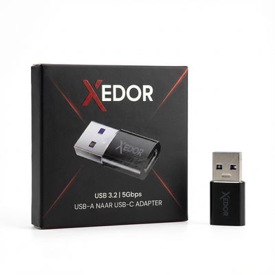 Xedor Nexa USB-A naar USB-C adapter zwart – productverpakking