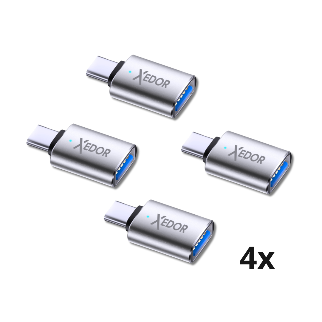 Xedor Nexa USB-C naar USB-A adapter zilver – set van 4 compacte adapters