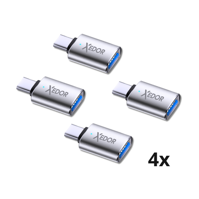 Xedor Nexa USB-C naar USB-A adapter zilver – set van 4 compacte adapters