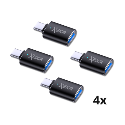 Xedor Nexa USB-C naar USB-A adapter zwart – set van 4 compacte adapters