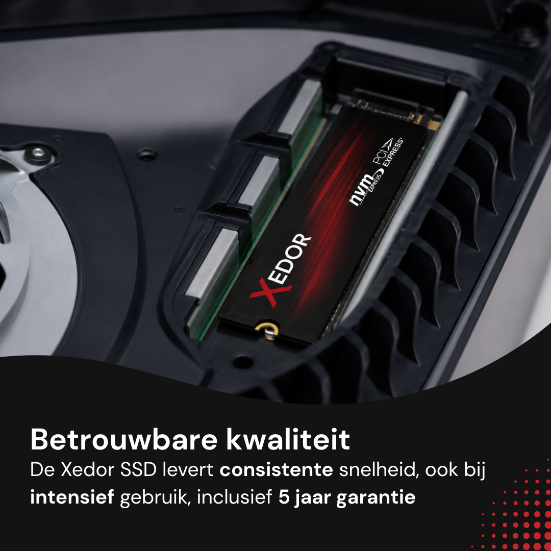 Xedor XR75 SSD in het uitbreidingsslot van de PlayStation 5, met 5 jaar garantie